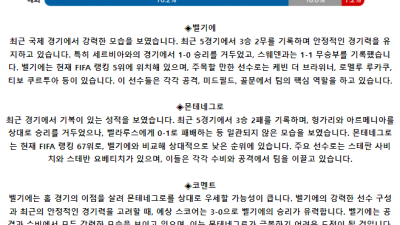 국제친선경기 6월 6일 03:30 벨기에 : 몬테네그로