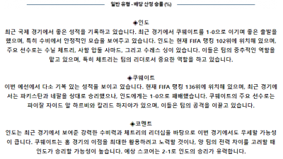 월드컵 예선전 6월 6일 22:30 인도 : 쿠웨이트