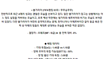 6월8일 슬로베니아 불가리아 국제친선경기분석 해외스포츠