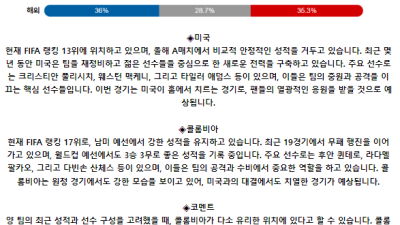 국제친선경기 6월 9일 06:30 미국 : 콜롬비아