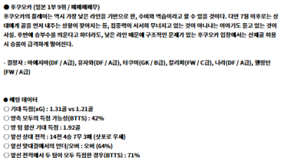 8월 10일 J1리그 삿포로 후쿠오카