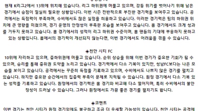 K리그2 8월 17일 19:30 성남 FC : 천안 시티 FC