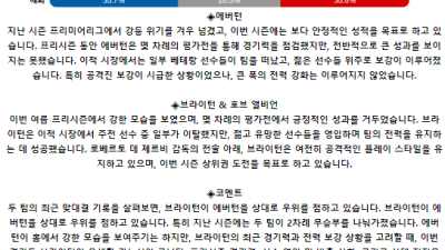 잉글랜드 프리미어리그 8월 17일 23:00 에버턴 : 브라이턴 & 호브 앨비언