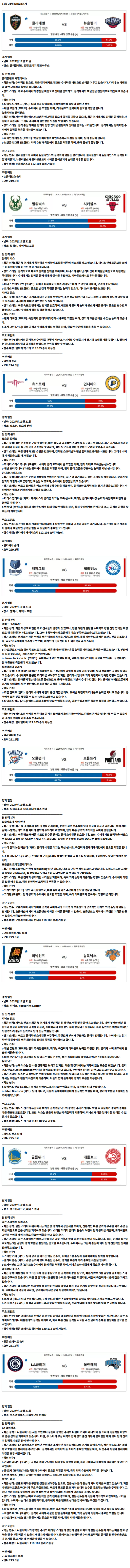 11월 21일 NBA 8경기