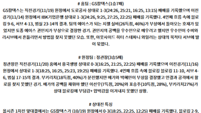 11월 23일 V-리그(여) GS칼텍스 정관장 국내배구분석 스포츠분석