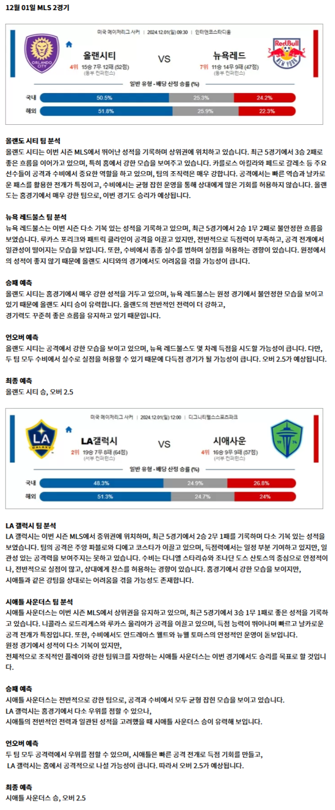 12월 01일 MLS 2경기