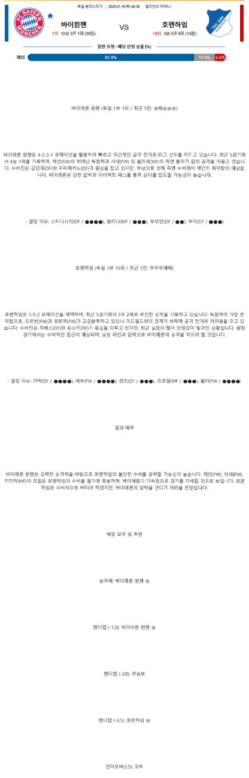 【독일 분데스리가】01월16일 5경기