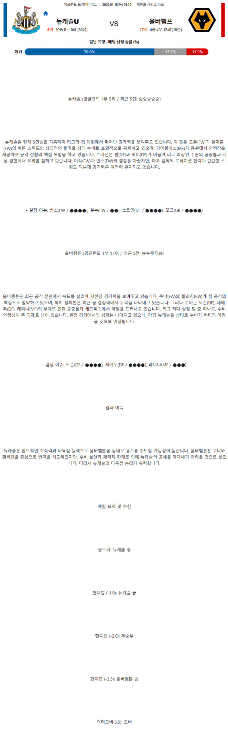 【잉글랜드 프리미어리그】01월16일 4경기