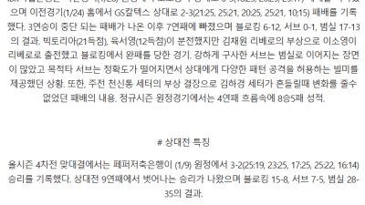 01일 31일 19:00 V-리그 여자부 페퍼저축은행 IBK 기업은행