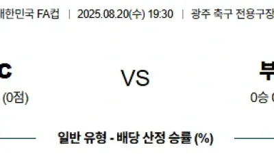 08월 20일 19:30 대한민국 FA컵 광주 FC 부천 FC 1995